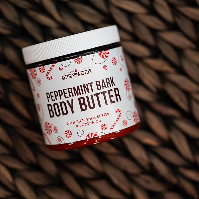 Peppermint Bark Whipped Body Butter | Limited Edition Christmas Lotion | Dry Skin Moisturizer with Shea Butter and Jojoba Oil | Natural Body Butter Holiday Edition