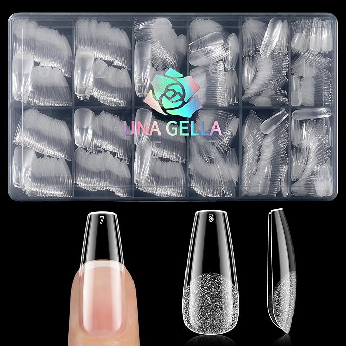 UNA GELLA Medium Coffin Nails Tips 600Pcs, Gel Nail Tips Coffin Pre Etched Press On Nails Fake Soft Gel Nail Tips For Nail Extension Ombre Stlye Art Home DIY Salon 12 Sizes