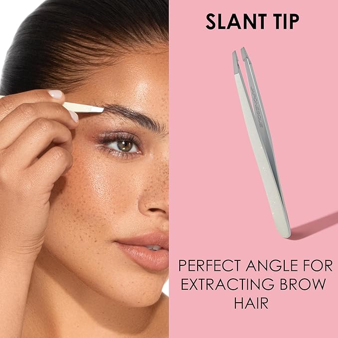 JAPONESQUE Pointed & Slant Tweezers Natural Shimmer Set, Precision Crafted, Hand Sharpened Tips for Shaping and Defining Brows