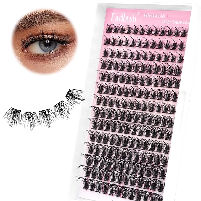 FADLASH Lash Clusters Wispy Eyelash Clusters D Curl Natural Individual Lashes 10-16 mm and Waterproof Cluster Eyelash Extensions with Soft Thin Band (JC07, 10-16mm)