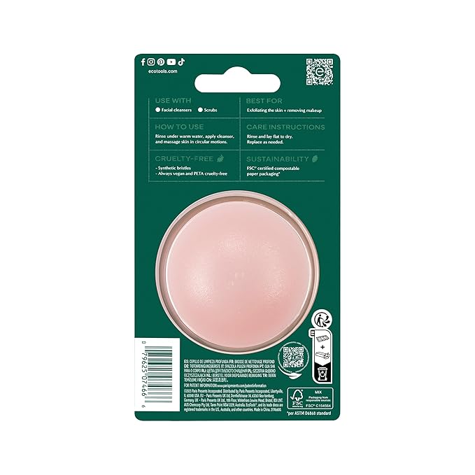 EcoTools Mini Facial Cleansing Brush, Infused with Citrus, Boosts Collagen, Safe for Sensitive Skin, Exfoliates & Clean Pores, Travel Sized, Ecofriendly, Vegan & Cruelty-Free, 2 Count