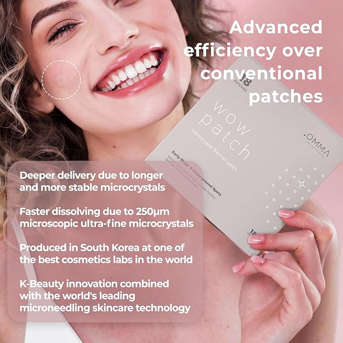 OMMA Korean Microdart Acne Patch, Cystic Acne Treatment, Micropoint Pimple Patches for Face for Early-Stage Painful Zits, Salicylic Acid & Tea Tree - 14 mm Zit Stickers (18 Count)