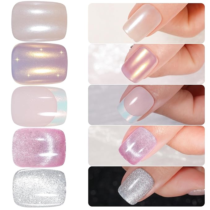 Press on Nails Short 10 Styles, Jofay Fashion 240Pcs Salon-Like Fake Nails with Cat Eye & French Tip Press on Nails Designs, Artificial Acrylic Gel Glue on Nails for Women