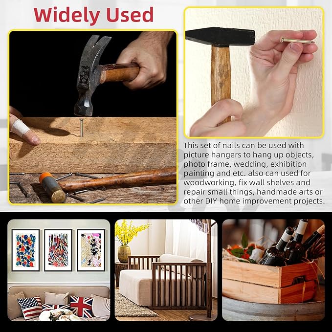 Hilitchi 301PCS 5 Sizes Brick Steel Nails Assortment Kit 0.78" 1.2" 1.58" 2" 2.36" Galvanized Concrete Wall Nail Cement Nails for Concrete Brick Drywall (Colorful)