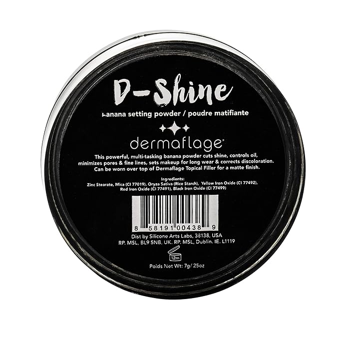Dermaflage D-Shine Banana Powder - Oil Controlling, Pore Minimizing & Makeup Setting Powder - Lightweight Matte Finish, Corrects Redness & Discoloration - Long-Lasting, 0.28oz