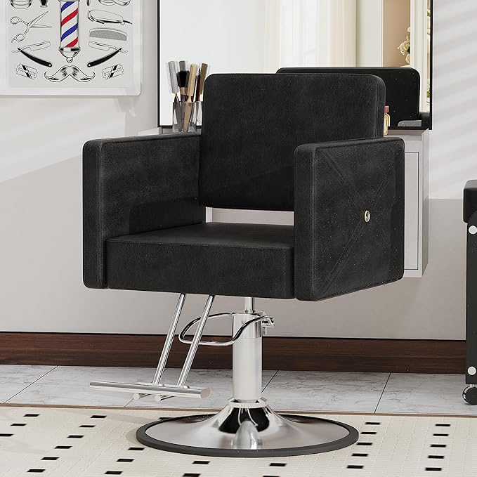 Barber Chair for Hair Stylist, Height Adjustable Hydraulic Hair Salon Chair, 360 Degrees Rotation, Multi-Function Shampoo Chair for Salon Home Barbershop, Black