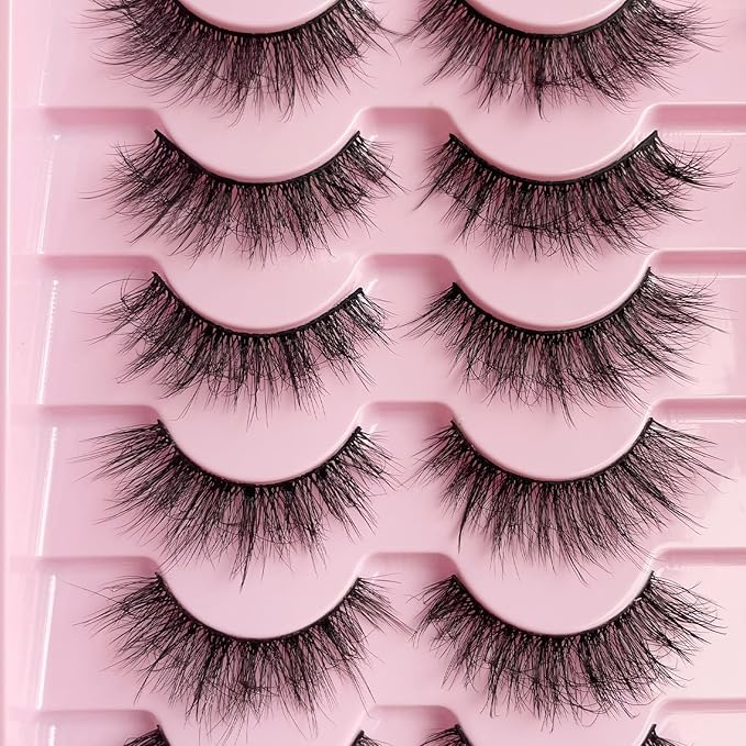KSYOO Mink Lashes Strips 3D False Natural Fluffy Wispy Eyelashes 8-15mm Short Cat Eye Lashes Full Volume Russian D Curl Strip Eyelash 16 Pairs