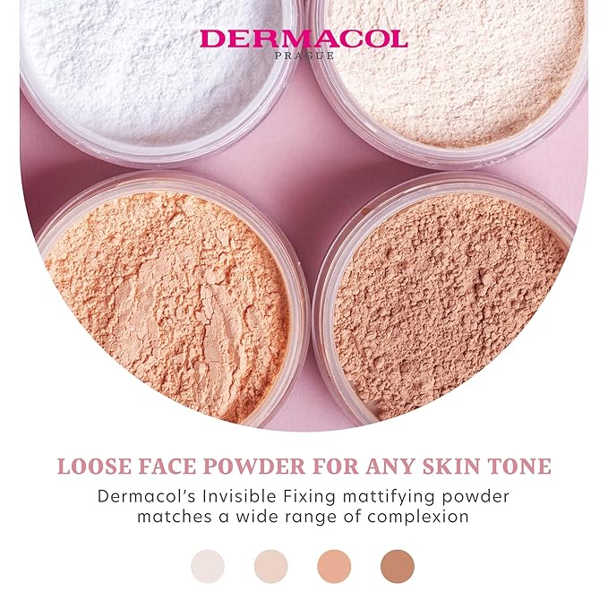 Dermacol - Invisible Fixing Face Powder, Touch-proof Translucent Setting Powder for Oily Skin & Other Skin Types, Loose Powder Makeup, Frangrance-Free Matte Powder with Powder Puff, Light, 13.5 g