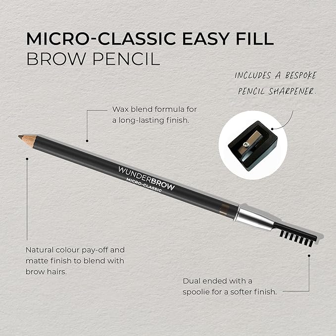Wunderbrow Micro-Classic Brow Pencil, 2.5mm tip for precision filling, Sharpener Included, Vegan and Cruelty Free (Brunette)