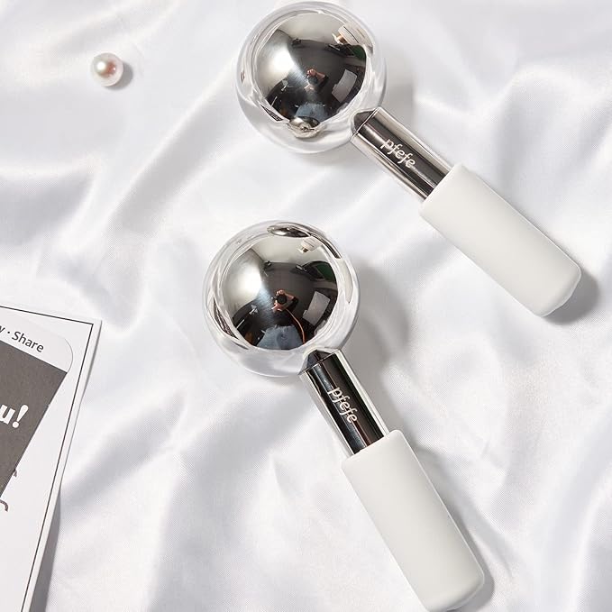 pfefe Ice Globes for Face & Eyes, Unbreakable Stainless Steel Cryo Sticks for Beauty Routines, Facials Cold Roller Cooling Globes for Puffiness, Wrinkles, Dark Circles, Headaches