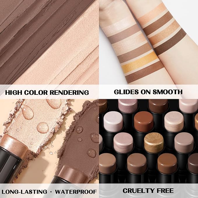 FOCALLURE 2 Pcs Mineral Cream Contour Stick,Moisturize Highlighter and Bronzer Pen,Non Stick Face Brightens & Shades Pencil,Long Lasting & Smooth Gliding Face Illuminator Makeup,Tan