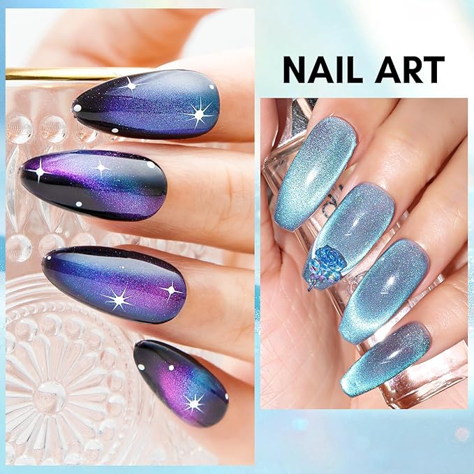 Makartt Blue Cat Eye Gel Nail Polish: Magnetic Glitter Gel Polish Soak-Off UV/LED with Aurora Effect, Long-Lasting Black Hole Shine, Comes with Magnet Stick Salon Home Nail Art 10ml