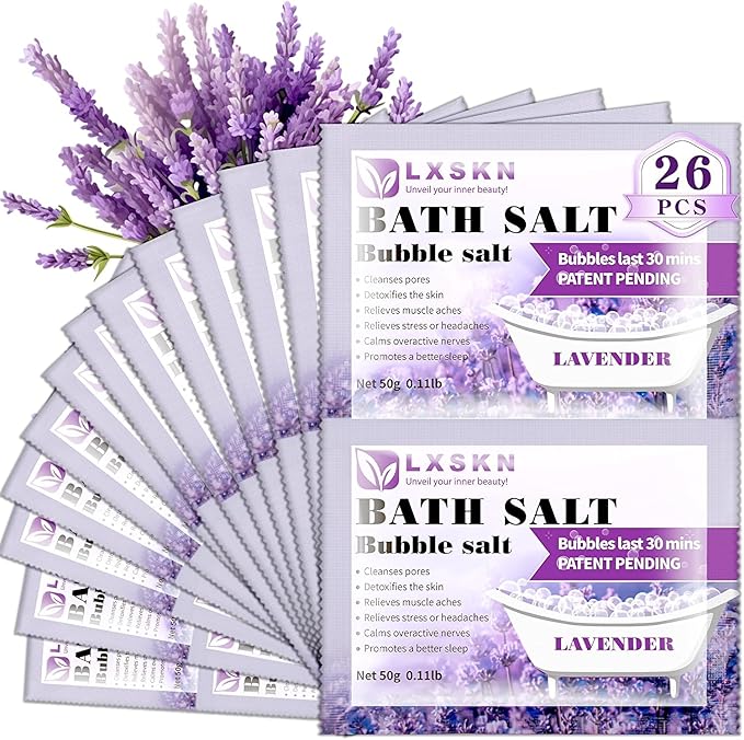 Bath Salts - 26 PCS Bubble Salt - Individually Packaged Bathing Alternative to Epsom Salt Bubble Bath for Men and Women, Relaxes and Promotes Better Sleep