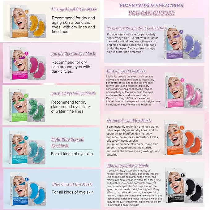 MOND'SUB Premium Under Eye Patches, Gel Eye Patches Hydrating & Refresh for Puffy Eyes, Under Eye Bags & Dark Circles, Natural Collagen Eye Gels Pads, Crystal Anti-Aging Eye Mask (Pink)