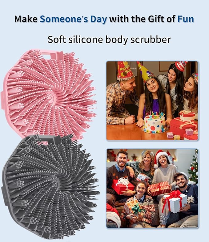 2Pcs Silicone Body Scrubber,Exfoliating Body Scrubbers for use in Shower,Silicone Body Brush for Showering and Anti-Slippery Handles for All Skin Types,Eco Friendly Shower Scrubber for Body (Pink)