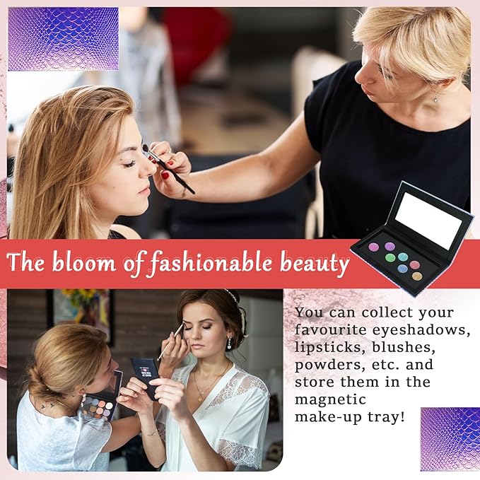 2 Packs Magnetic Makeup Palette Empty - Large Mermaid Palette with Mirror - Magnetic Palette for Storage & Travel