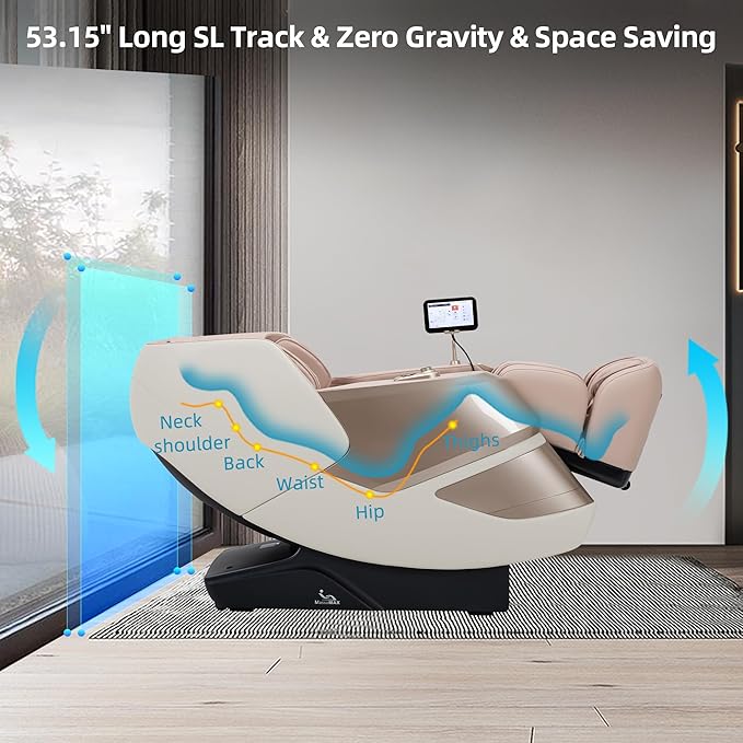 MassaMAX MT339 4D Massage Chair, Full Body Shiatsu Recliner with Electric Extendable Footrest, Zero Gravity, SL Track, Deep Yoga Stretch, 15 Modes, AI Voice Control, Foot Rollers, and Heating (Golden)