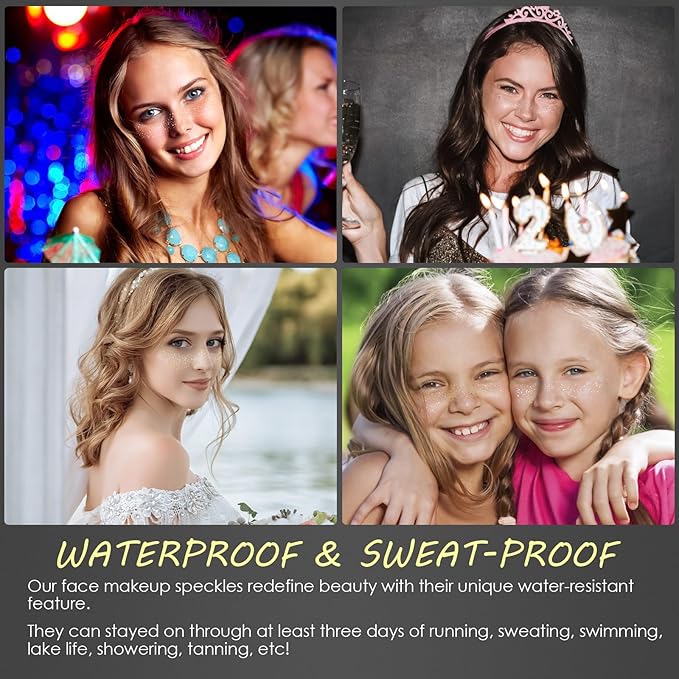 12 Sheets Silver Glitter Freckles Face Tattoo, Face Glitter Makeup Patches, Glow Up Freckle Makeup Patches Cosmetic Glitter for Face