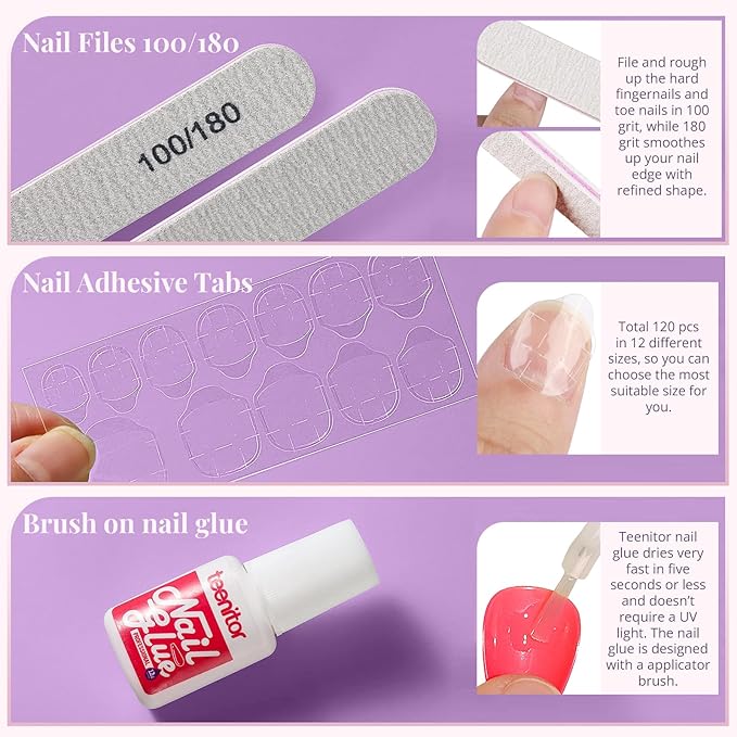 Teenitor Press on Nails Almond, 24Pack 576Pcs Short Almond Press on Nails, Matte Glossy French Tip Press on Nails, Glitter Fake Nails