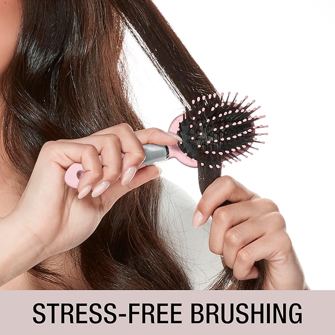 Conair Velvet Touch oval cushion hair brush - Travel Hairbrush- Detangling - curly or straight styles - detangler brushes - women or men - Blush Pink