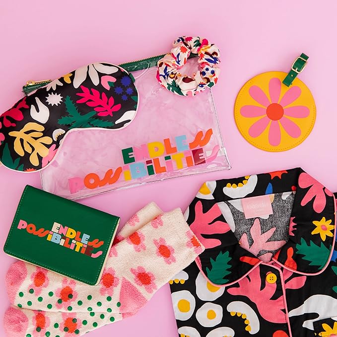 ban.do Getaway Travel Accessories Set, Vacation Essentials Pack Includes Zipper Pouch, Eye Sleeping Mask, Luggage Tag, and Hair Scrunchie, Endless Possibilities