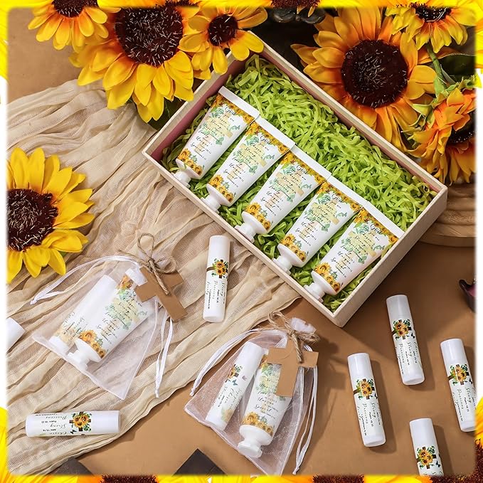 144 Pcs Christian Lip Balm Hand Cream Set Party Favors, Include 36 Bible Lip Balm 36 Moisturizing Hand Cream 36 Bags 36 Cards and Ropes for Accessories Gifts (Biblical, Sunflower)