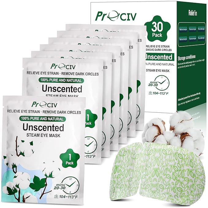 ProCIV 30 Packs Unscented Steam Eye Mask for Dry Eye, Self Heating Moist Heated Eye Mask for Dark Circles and Puffiness Disposable Warming Eye Mask for Soothing Headache Relieve Eye Fatigue Sleep Mask