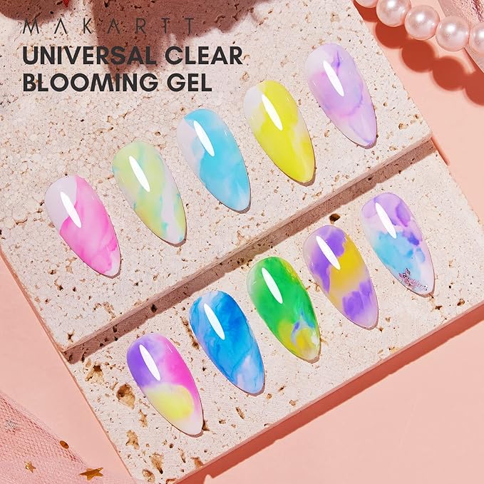 Makartt Blooming Gel-Clear 2 Pcs Marble Gels Nail Polish Blossom Gels for Spreading Effect,Gel Paint Nail Art Supplies for Watercolor Design,Floral Print, Nail Art Design DIY Manicure for Women