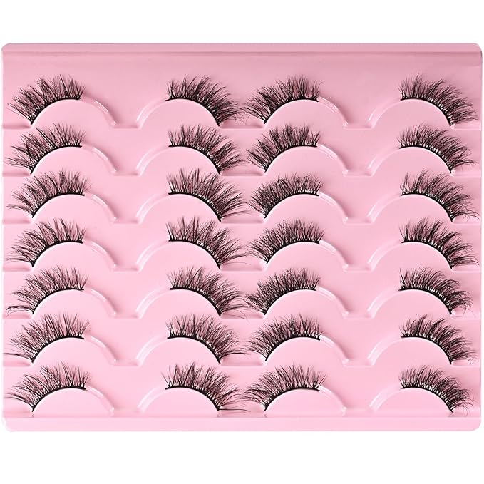 FARRED Half Lashes Natural Look Short Eyelashes Cat Eye Lash Fluffy Natural Lashes Wispy False Eyelash 14 Pairs Faux Mink Strip Eye Lashes Pack for Daily Makeup (F15 | 9-14mm)