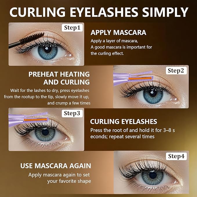 Heated Eyelash Curler, 2-in-1 Clip-Type Design, 3 Temperature Modes, USB Rechargeable Electric Eyelash Curler, Natural Curling 24H Long-Lasting Curl, Gift for Women & Girls, Purple CB