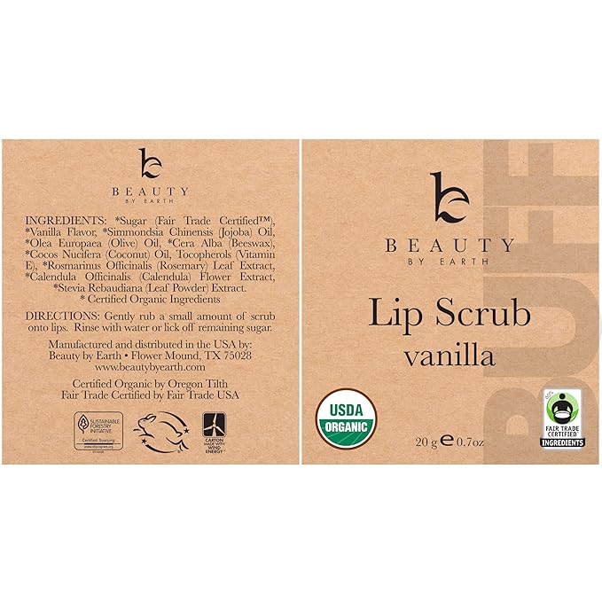 Organic Lip Scrub Vanilla - Lip Scrubs Exfoliator & Moisturizer, Lip Exfoliator Scrub, Sugar Lip Scrubs, Lip Sugar Scrub, Lip Care Products for Chapped Lips, Lip Scrubber, Lip Moisturizer for Dry Lips