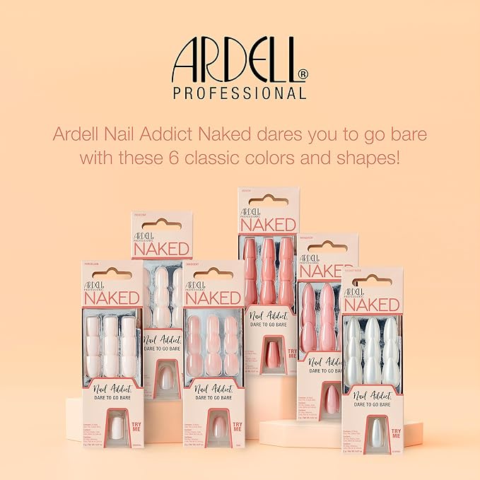 Ardell Nail Addict Naked Pristine, Press On Nails, Short Round Shape, Nail Kit, 1-Pack