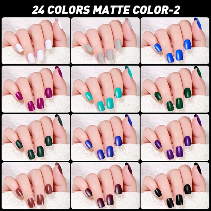 Press on Nails, 24 Colors 576PCS Short Square False Nails with 12 Sizes, Full Cover Press on Nails for Women, Lightweight Matte Natural Fake Nails for Nail Art Design