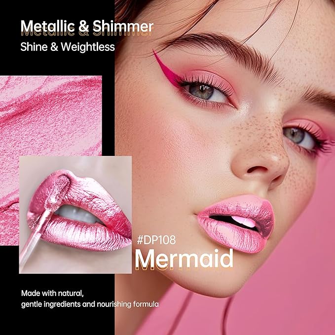 3Pc Lipsticks Set for Women Metallic Lipstick Long Lasting Dark Red Pink Burgundy Lip Gloss, Metal Shine Lightweight Hydrating Full Coverage Lip Color, DP101/104/108