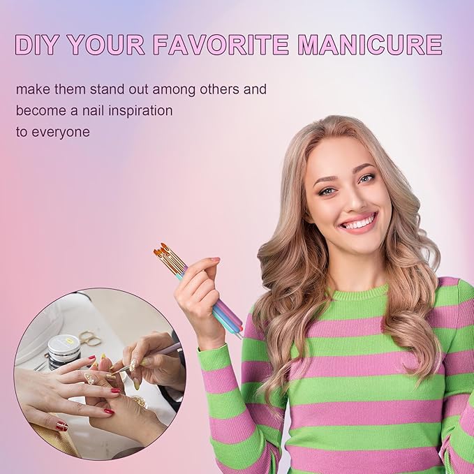 Artdone Nail Dotting Tools Double-ended Nail Art Brushes Kit Nail Art Gel Polish Liner Brushes Design Pen For Nail Drawing And Nail Paint Brushes Small Detail Brushes