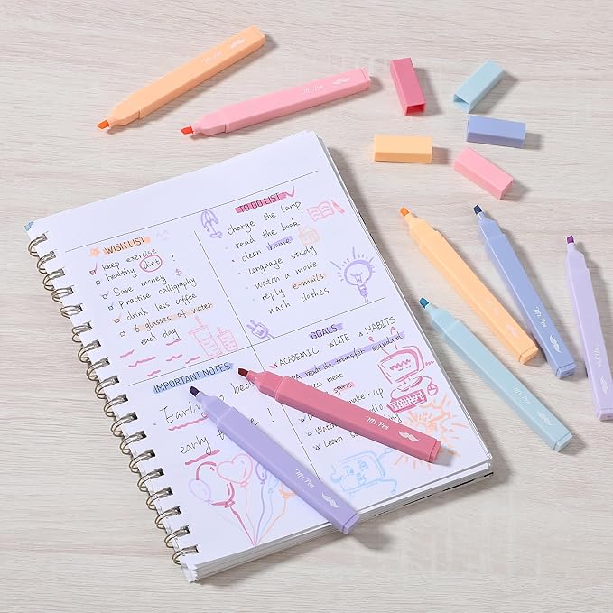 Mr. Pen- Aesthetic Highlighters, 8 pcs, Chisel Tip, Assorted Colors, No Bleed Bible Highlighter Pastel