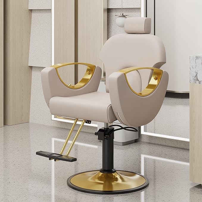 Barber Chair for Hair Stylist, Height Adjustable Hydraulic Hair Reclining Salon Chair, 360 Degrees Rotation, Multi-Function Shampoo Chair for Salon Barbershop (Grey)