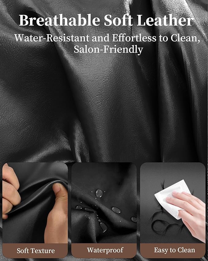 Baasha Classic All-Black Barber Chair, Retro Reclining Salon Chair with Thick Padding & Adjustable Headrest, Heavy-Duty Construction, Tattoo & Hair Chair