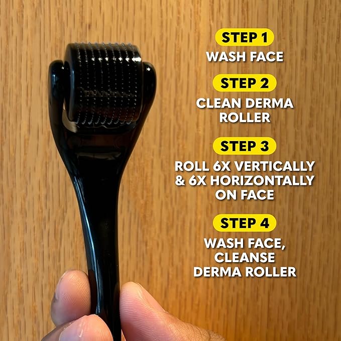 The Beard Club Derma Roller for Face, Body and Scalp - Microneedling for Men and Women with 540 Titanium Microneedles - Beard Roller & Micro Needling Scalp Hair - Black