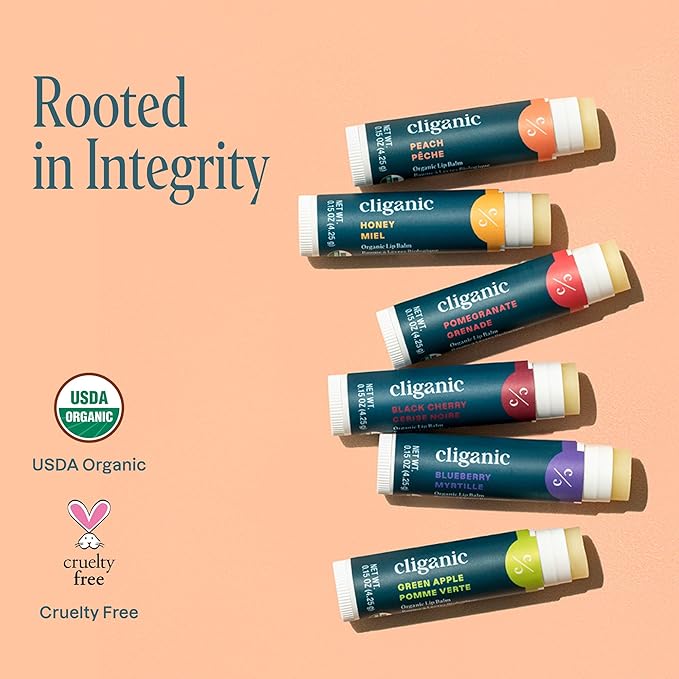 Cliganic Organic Lip Balm Set - 6 Tropical Flavors - 100% Natural Moisturizer for Cracked & Dry Lips (Pack of 2)