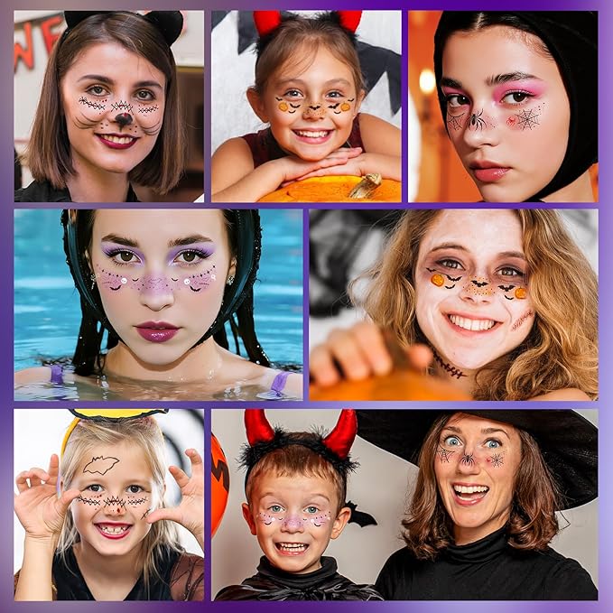 24pcs Halloween Freckles Makeup Patches Face Glitter Speckles, Costumes for Women, Halloween Temporary Face Tattoo Glitter Freckles, Halloween Accessories for Woman & Kids