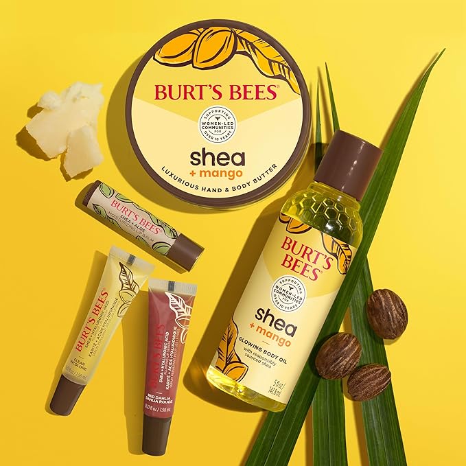 Burt's Bees Shea + Aloe Lip Balm Stocking Stuffers Christmas Gifts, Antioxidant Vitamin Rich Formula Locks in Moisture for Instant Hydration, Natural Smoothing Lip Treatment for After Sun Care(4-Pack)