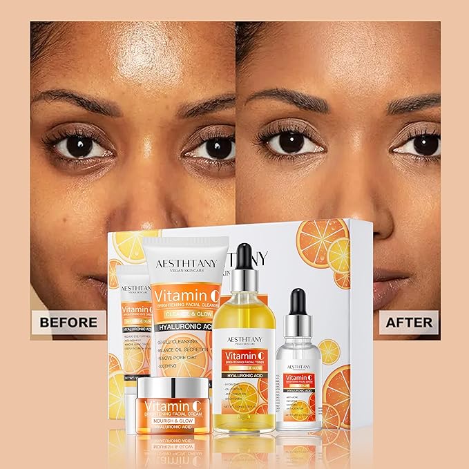 Vitamin C Skin Care Set with Moisturizing Hyaluronic Acid for Face Beauty Gift Set 5PCS