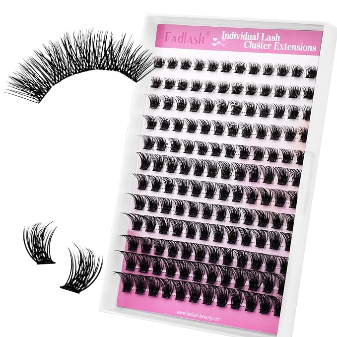 FADLASH Lash Clusters Natural Eyelash Clusters 8-16mm DIY D Curl Cluster Eyelash Extensions Reusable Individual Lashes with Soft Thin Band for Self Use (R017, 8-16mm)