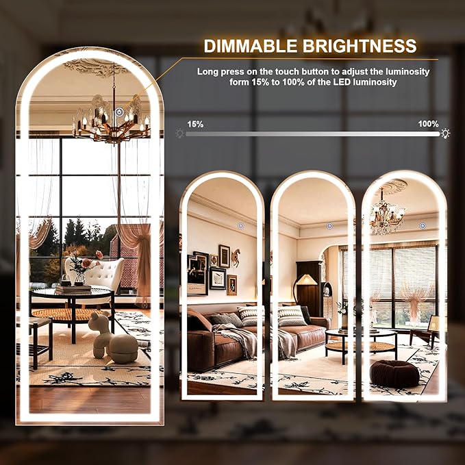 26x68 inch Full Length Mirror with Lights, LED Lighted Floor Standing, Hanging Full Length with Stand, Full Body Dressing Mirror with Dimmable 3 Color LED