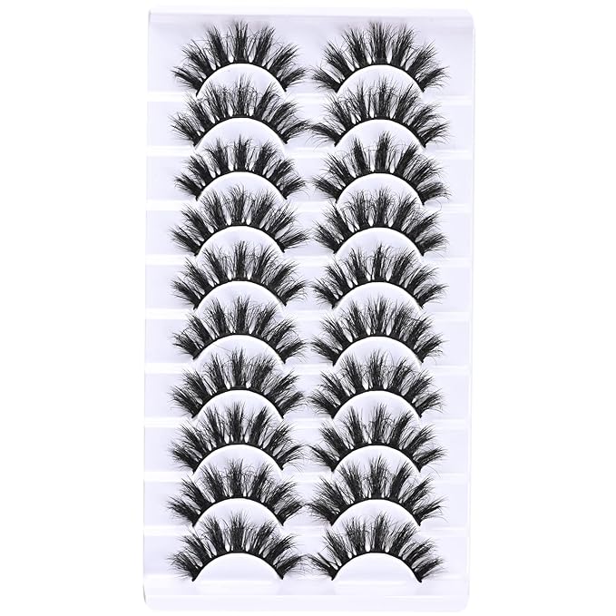 FARRED Fluffy Lashes Natural Eyelashes Short Wispy Eye Lash Strips 10 Pairs Separated Volume Eyelash Pack 16mm Dramatic Wispies Fake Strip Lashes Clusters Cat Eye Pestañas Spiky Look