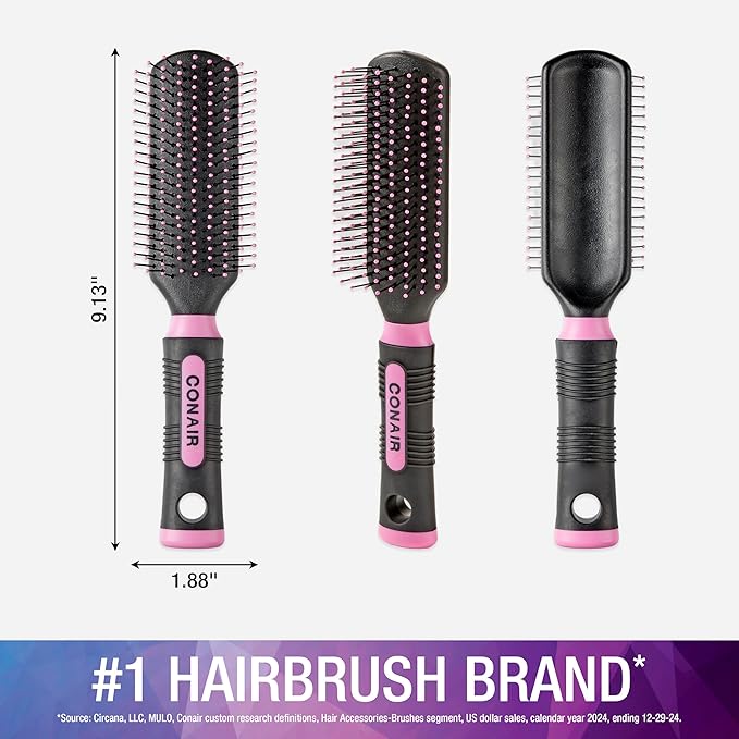 Conair Salon Results Hairbrush - Hair brush for Men and Women - Detangling - suitable for all hair types -features Nylon Bristles - Pink/Black