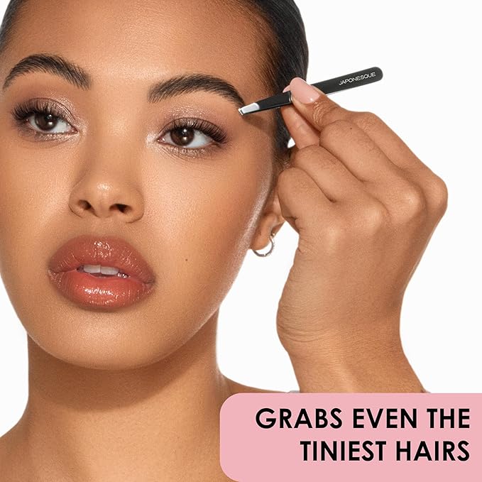JAPONESQUE Slant and Point Tweezers Set, for Defining and Shaping Brows, Made with Hand-Sharpened Stainless, Ideal for Travel