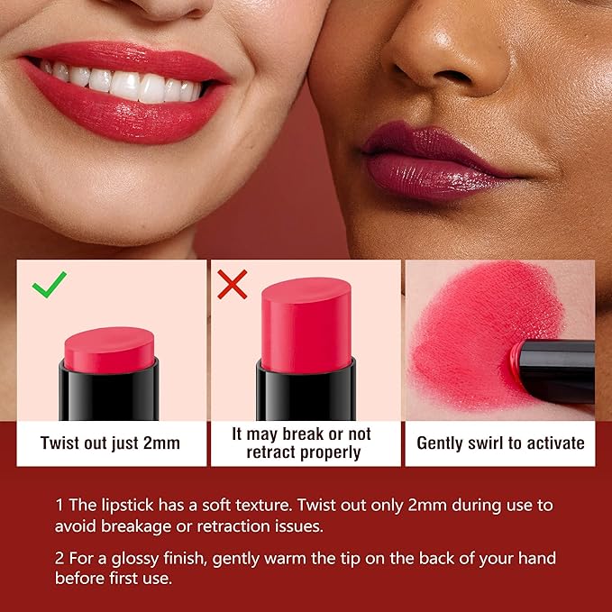 2-Pack Moisturizing Coral Red & Nude Lipstick Set – Hydrating Creamy Lip Color for Dry, Cracked Lips, Weightless Glossy Lip Balm with Vitamin E, Long Lasting Vegan Lipstick