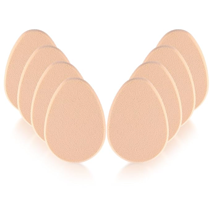 Oval Puff Set 8 Pcs Flat Makeup Sponge Facial Powder Blender Puffs Foundation Sponge Beige Beauty Egg Smooth Air Cushion Puff for Natural Easy Soft Long Lasting Beginner Friendly